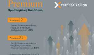 Premium Προθεσμιακές καταθέσεις με επιτόκιο έως και 3,10% από την Τράπεζα Χανίων